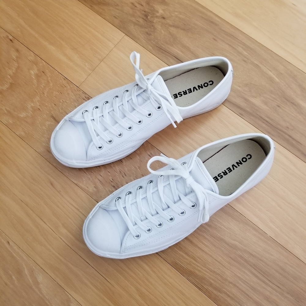 Unisex Converse Jack Purcell Low Top White Leather Sneakers